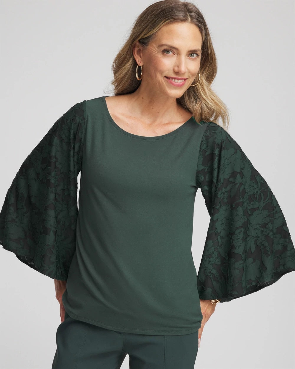 Chico's Women | Touch of Cool™ Burnout Angel-Sleeved Top DARKEST SPRUCE