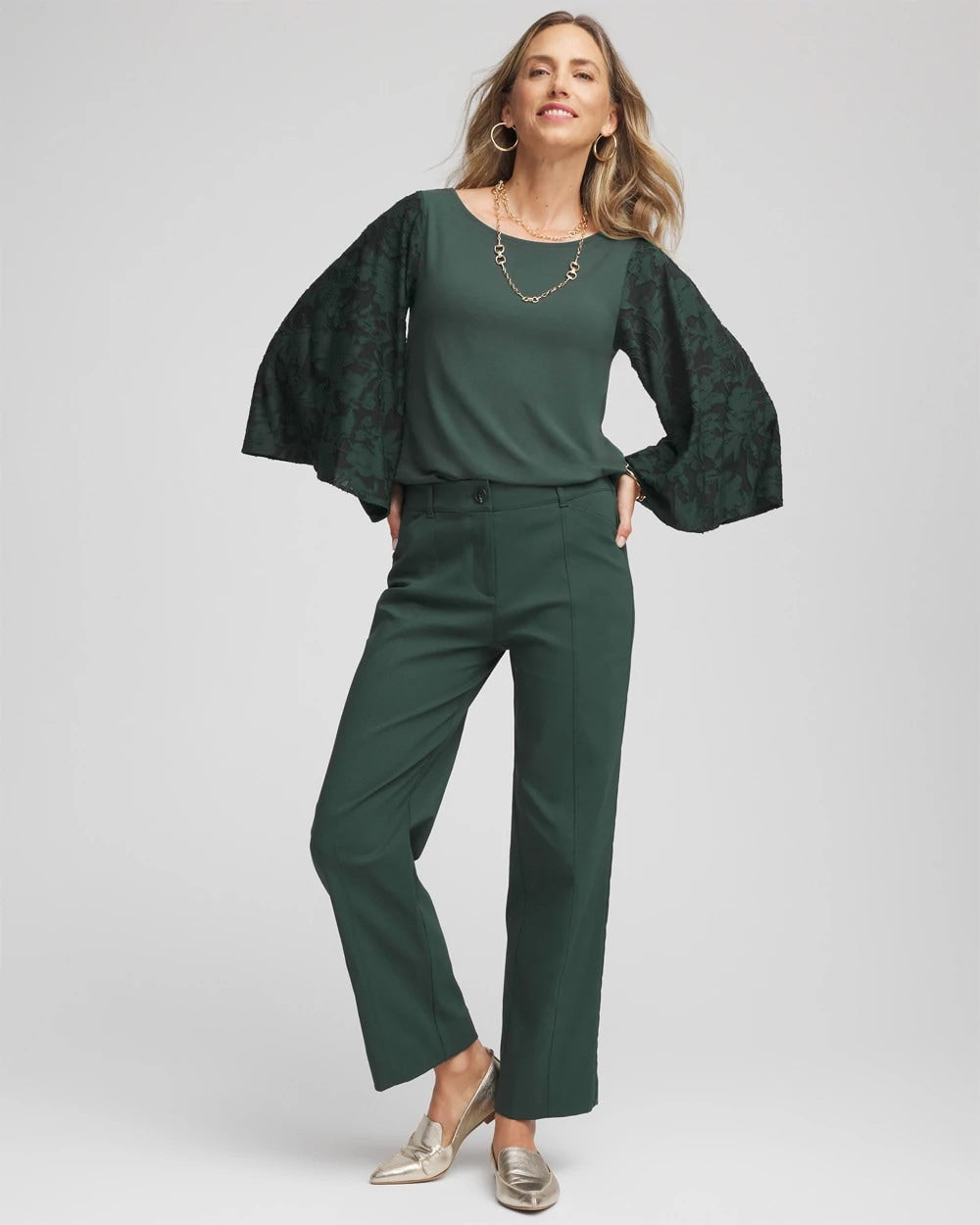 Chico's Women | Touch of Cool™ Burnout Angel-Sleeved Top DARKEST SPRUCE