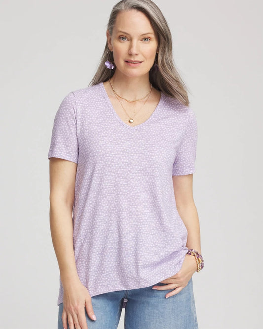 Chico's Women | Polka-Dot Short Sleeve Forward Seam Tee GENTLE LAVENDER