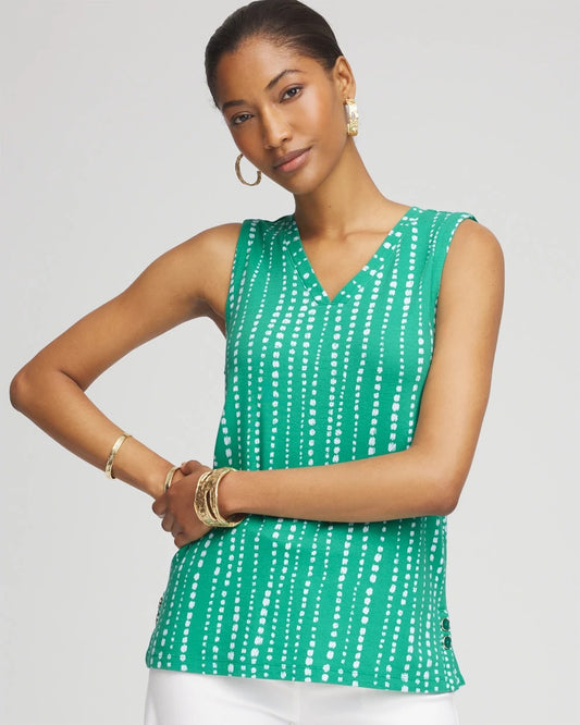 Chico's Women | Polka-Dot Sleeveless V-Neck Tank EDEN GREEN