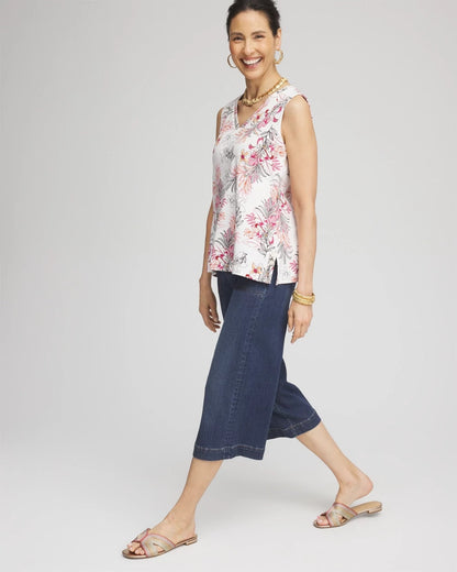 Chico's Women | Floral Sleeveless V-Neck Tank ALABASTER