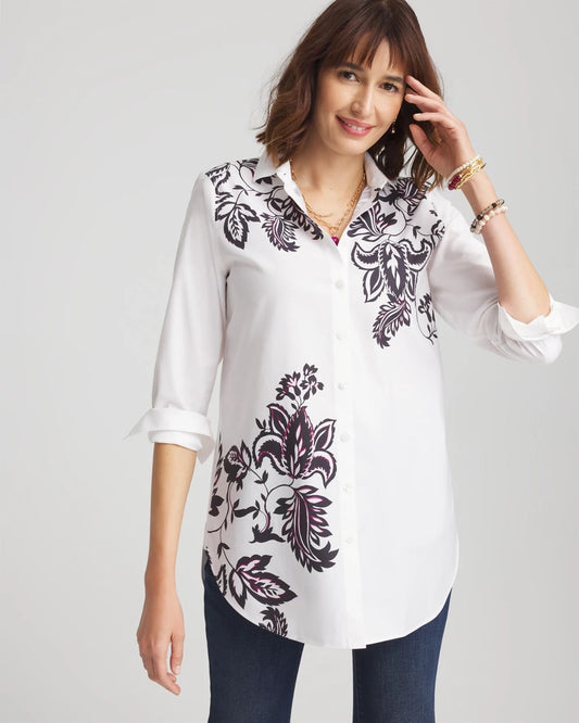 Chico's Women | No Iron™ Floral Stretch Tunic OPTIC WHITE