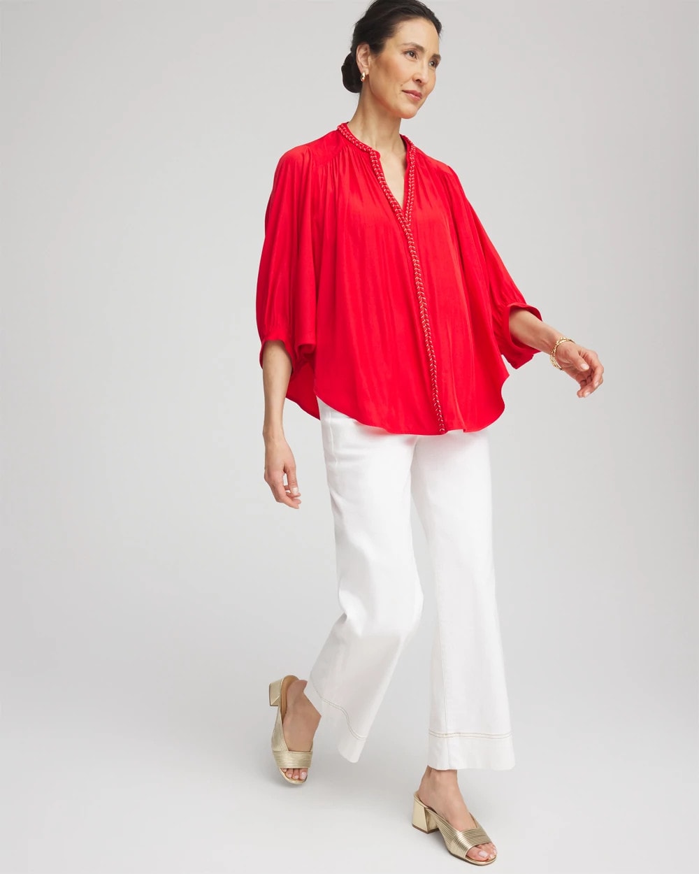 Chico's Women | Braided Batwing Blouse RED GLOW