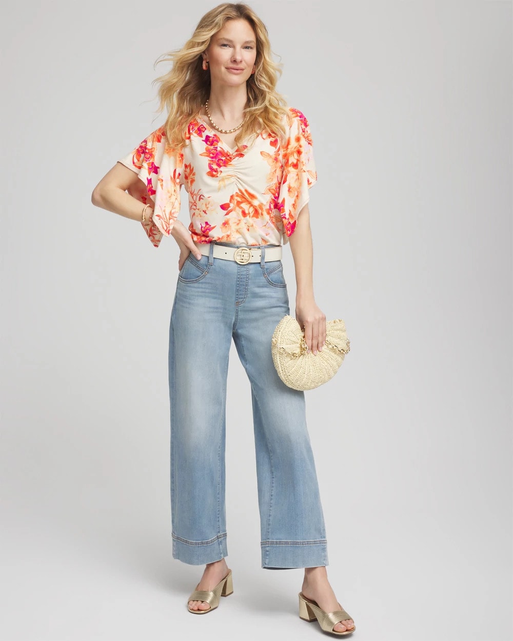 Chico's Women | Touch of Cool™ Handkerchief-Sleeve V-Neck Tee SUNSET PEACH