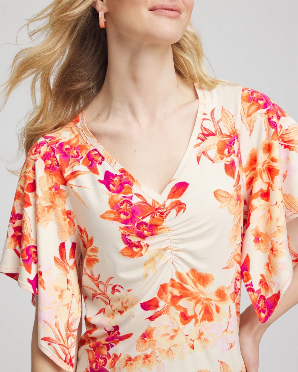 Chico's Women | Touch of Cool™ Handkerchief-Sleeve V-Neck Tee SUNSET PEACH