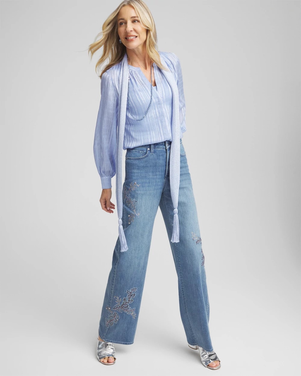 Chico's Women | Split Neck Crinkle Blouse BLUE MUSE