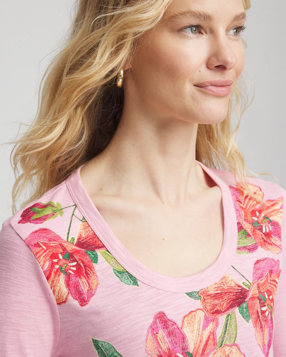 Chico's Women | Floral 3/4 Sleeve Tee ROSE SHADOW