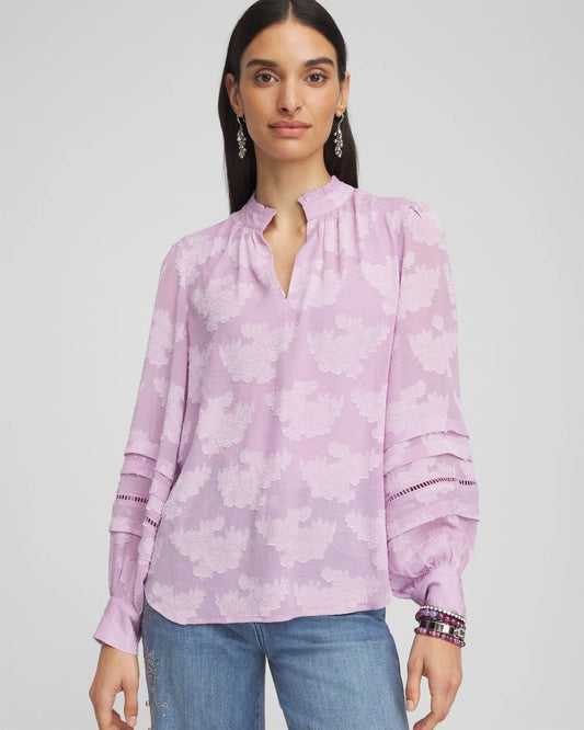 Chico's Women | Textured Jacquard V-Neck Blouse CHARMED VIOLET