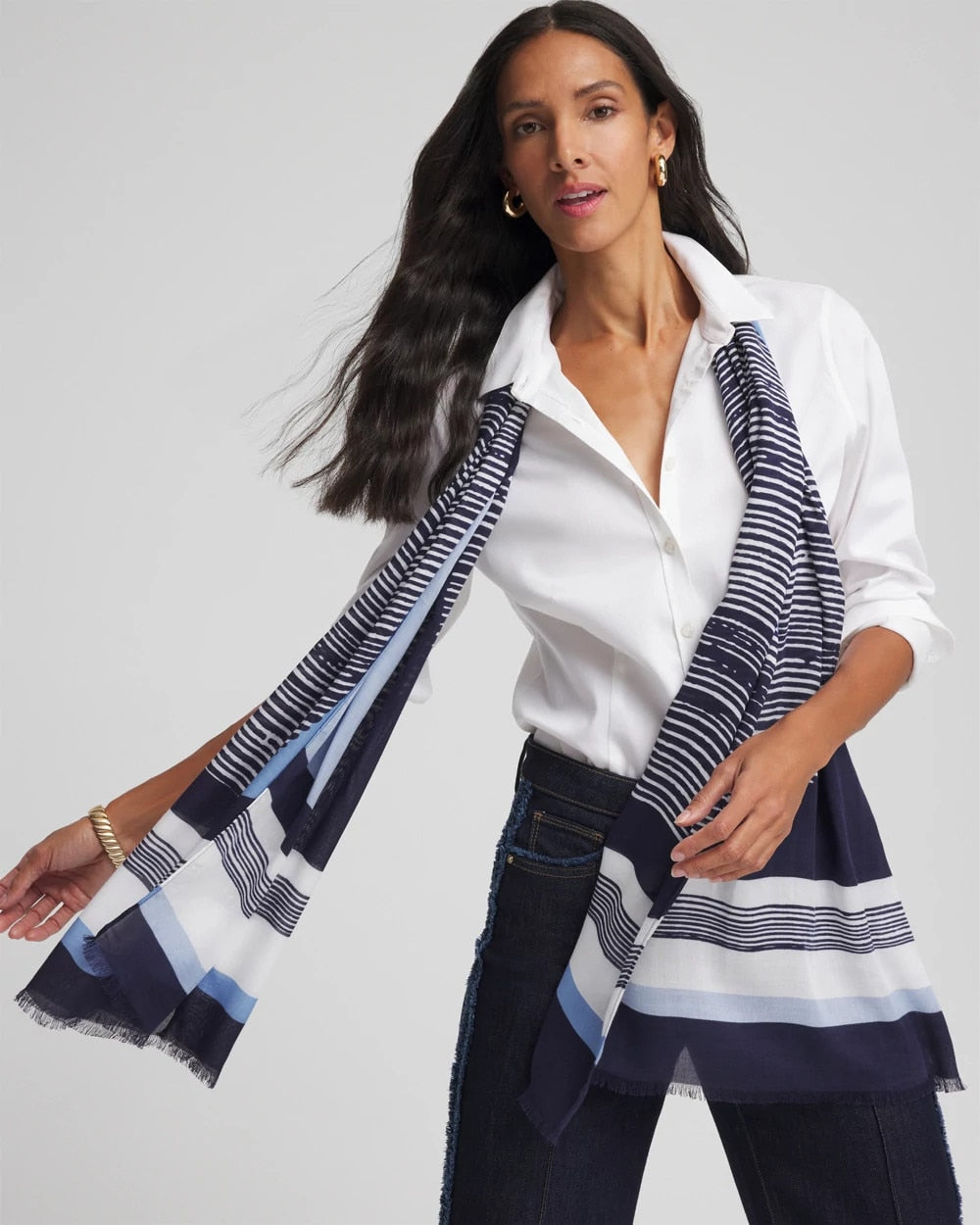 Chico's Women | Printed Woven Oblong Scarf PASSPORT BLUE