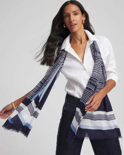 Chico's Women | Printed Woven Oblong Scarf PASSPORT BLUE