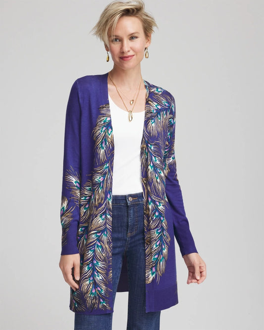 Chico's Women | Ella Peacock-Print Cardigan Sweater DARK COBALT
