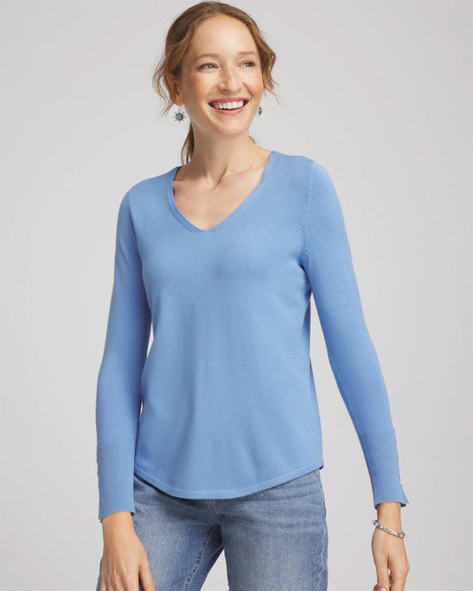 Chico's Women | Ella V-Neck Pullover Sweater TIDAL BLUE