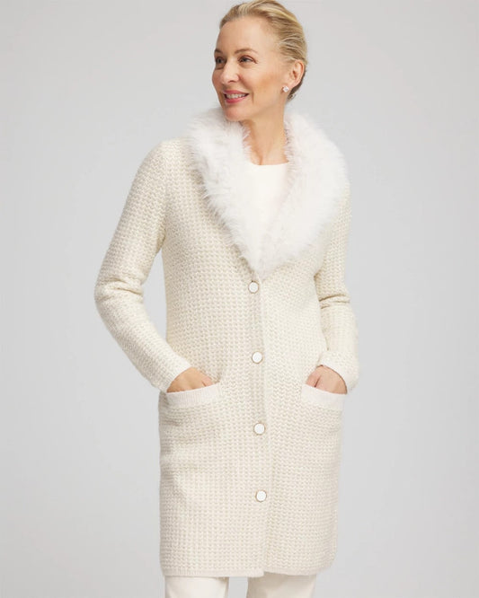 Chico's Women | Fur Trim Cardigan ENGLISH CREAM