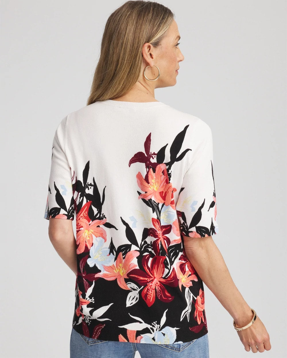 Chico's Women | Floral Print Crewneck Sweater ECRU