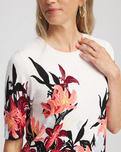 Chico's Women | Floral Print Crewneck Sweater ECRU