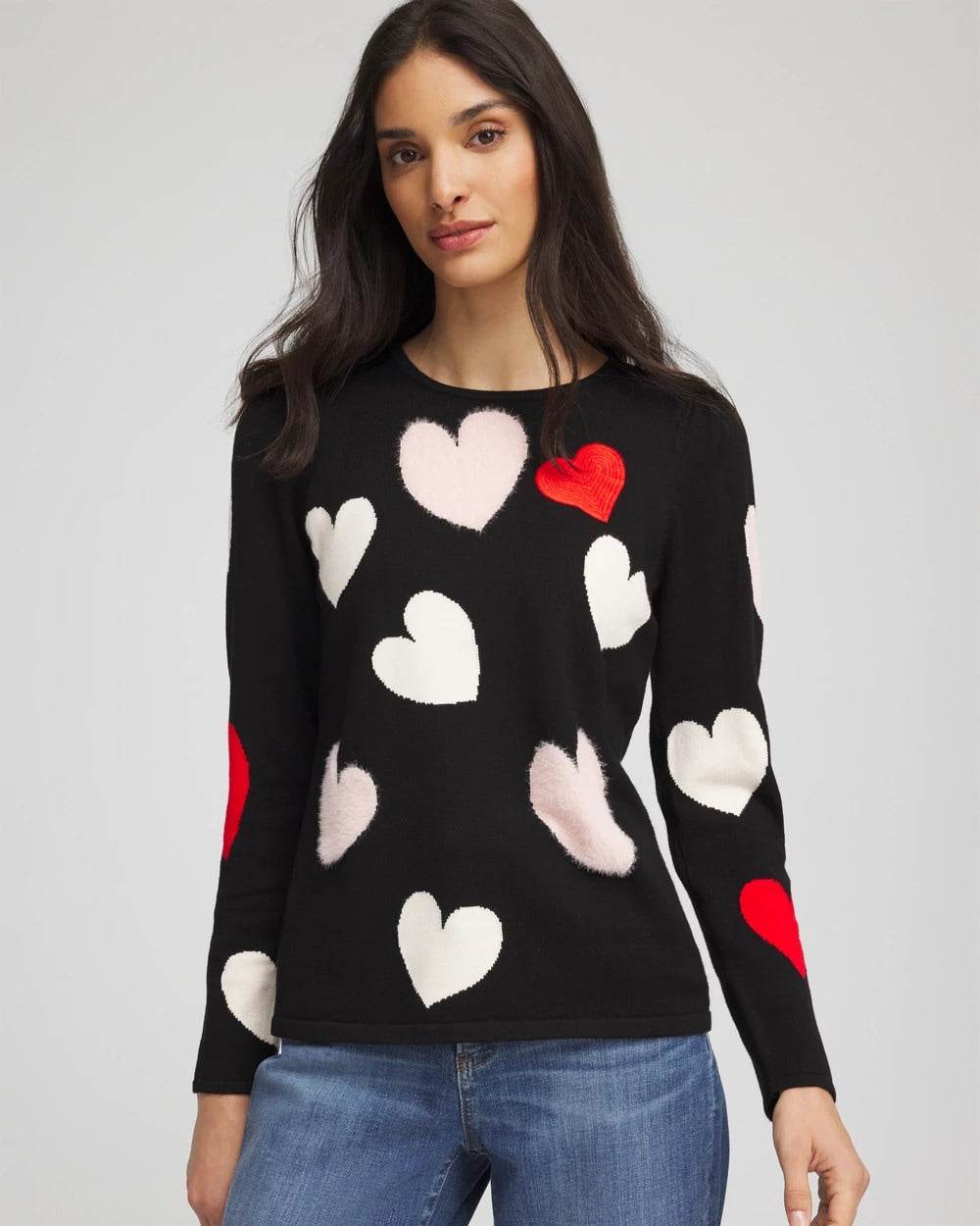 Chico's Women | V-Day Multi-Heart Pullover BLACK
