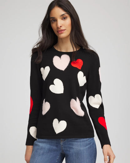 Chico's Women | V-Day Multi-Heart Pullover BLACK