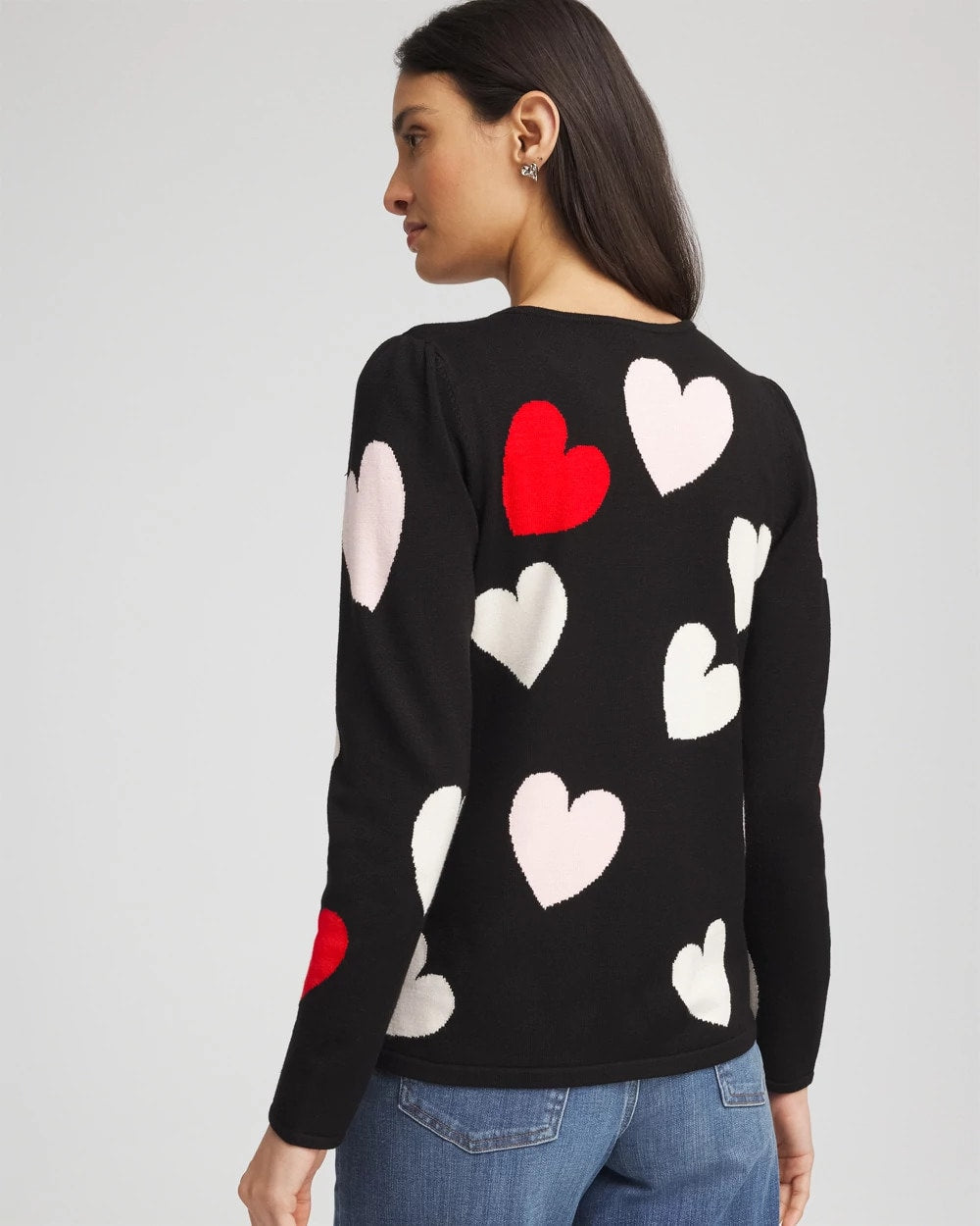 Chico's Women | V-Day Multi-Heart Pullover BLACK