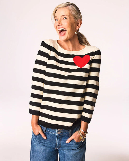 Chico's Women | Striped V-Day Pullover ENGLISH CREAM