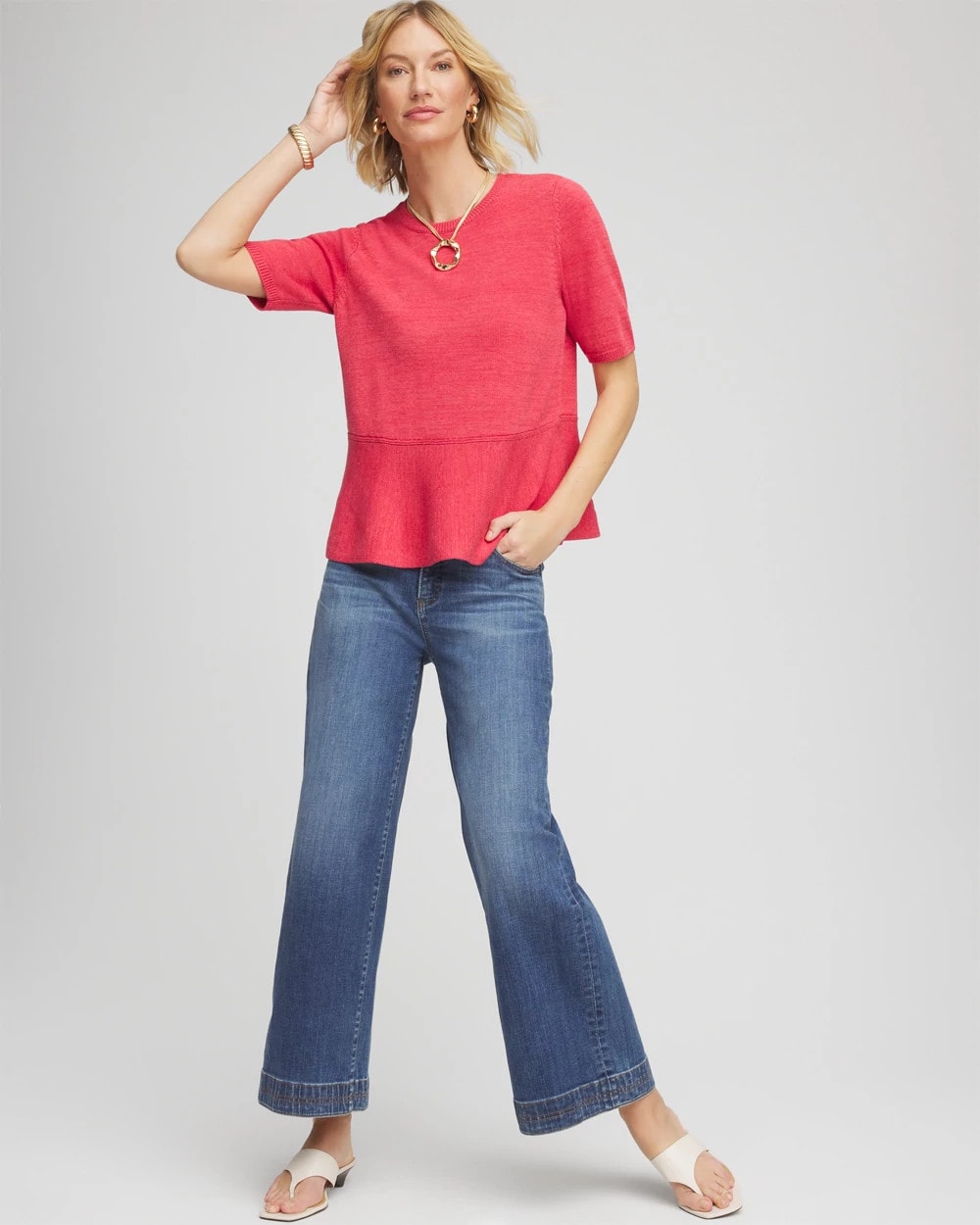 Chico's Women | Pullover Peplum Sweater FOLKLORIC RED