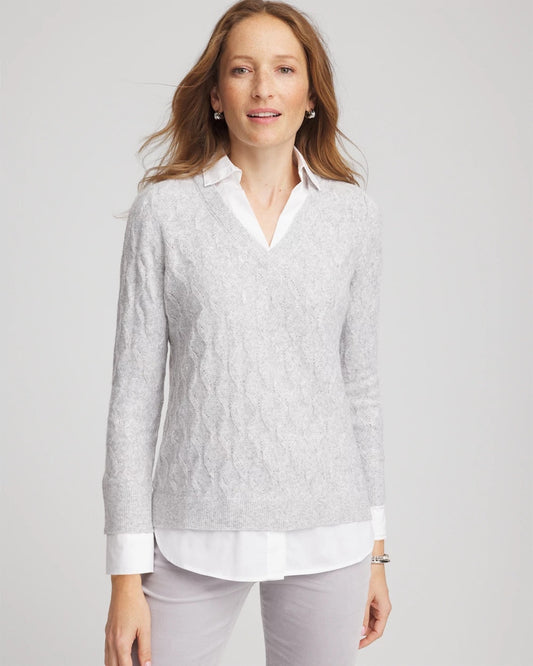 Chico's Women | Classic Built-In Shirt Knit Sweater CLASSIC GRAY