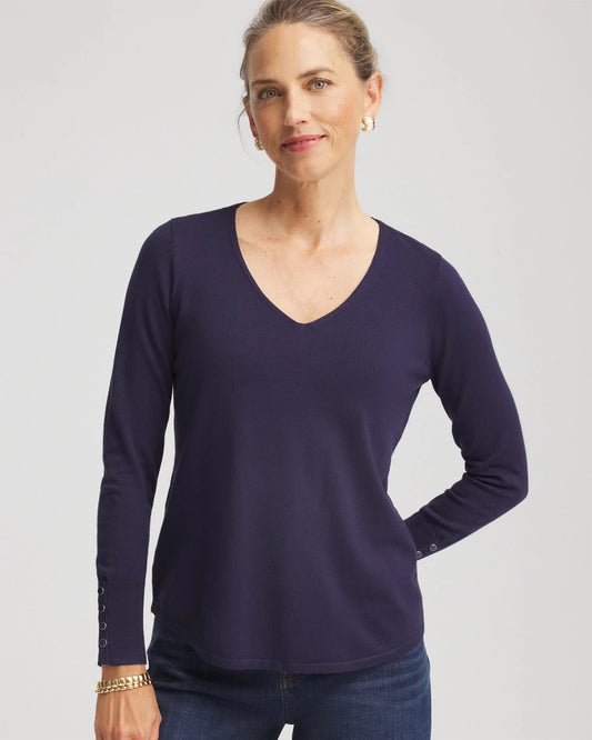 Chico's Women | Ella V-Neck Pullover Sweater PASSPORT BLUE