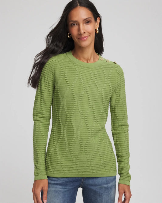 Chico's Women | Button Shoulder Crewneck Pullover GREEN FIG