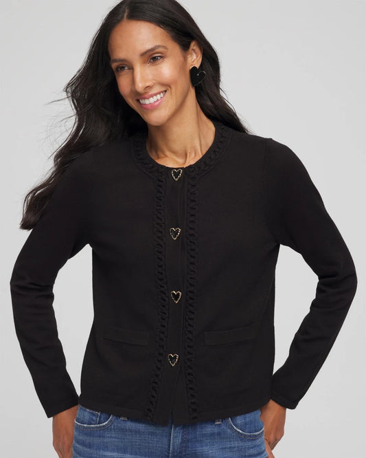 Chico's Women | V-Day Embroidered Crewneck Cardigan BLACK