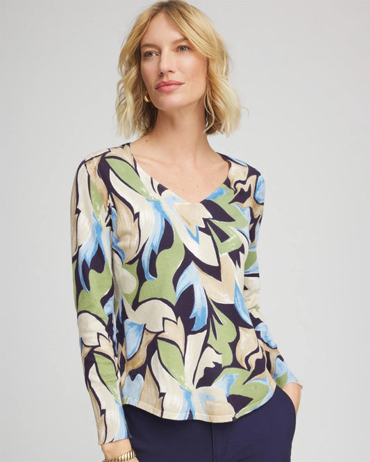 Chico's Women | Ella Bloom V-Neck Pullover Sweater PASSPORT BLUE