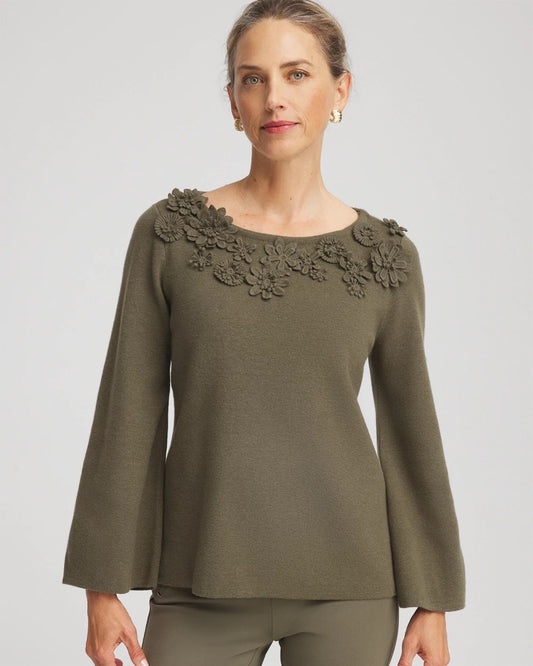 Chico's Women | Appliqué Flared-Sleeve Sweater NETTLE LEAF