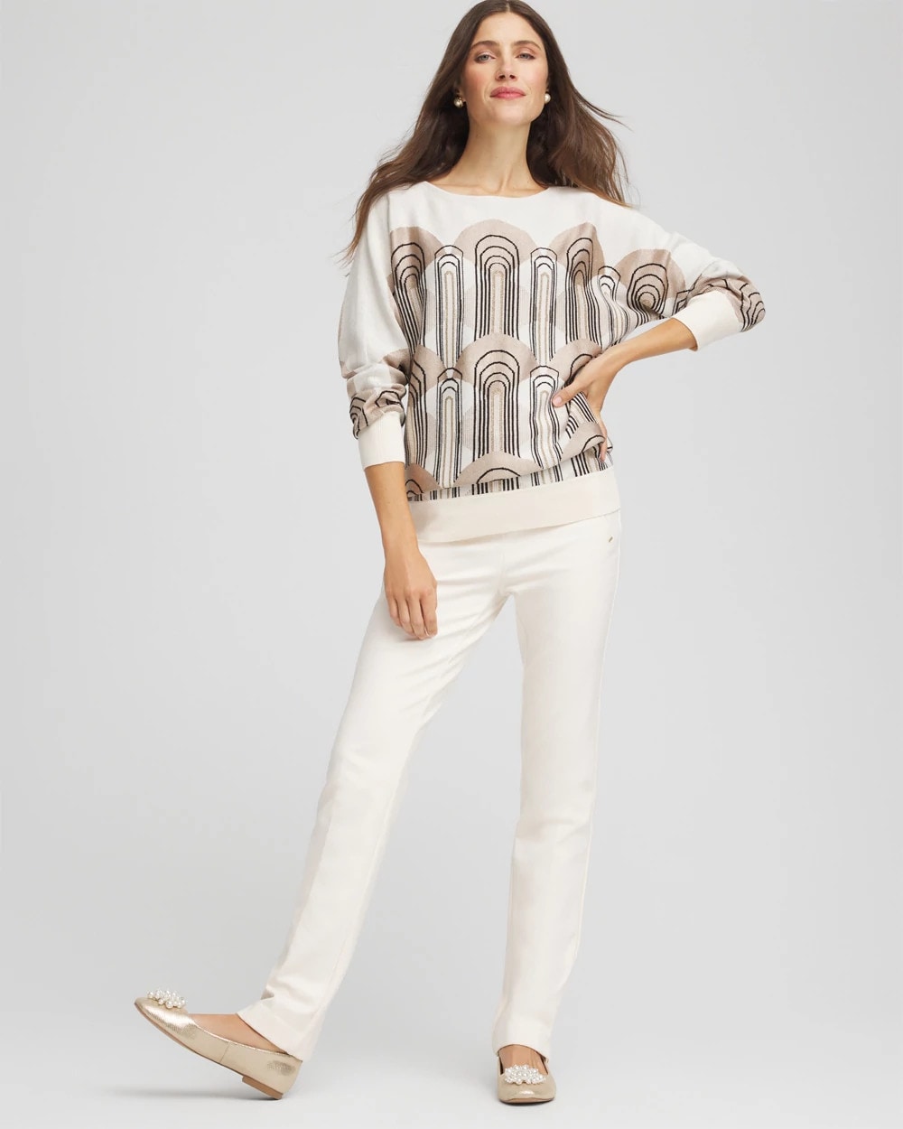 Chico's Women | Art Deco Dolman Pullover Sweater ENGLISH CREAM
