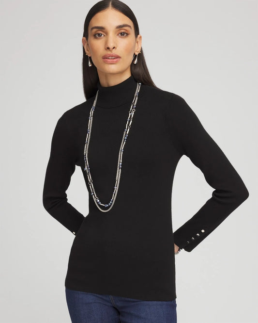 Chico's Women | Ella Button Cuff Turtleneck Sweater BLACK