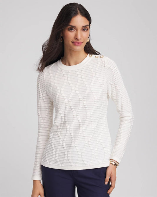 Chico's Women | Button Shoulder Crewneck Pullover ECRU