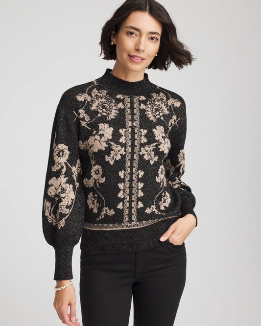 Chico's Women | Bryne Jacquard Mockneck Pullover BLACK