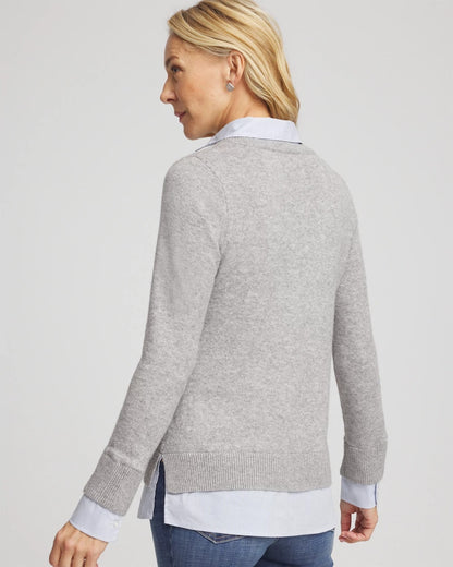 Chico's Women | Sequin Built-In Shirt Knit Sweater GRAY