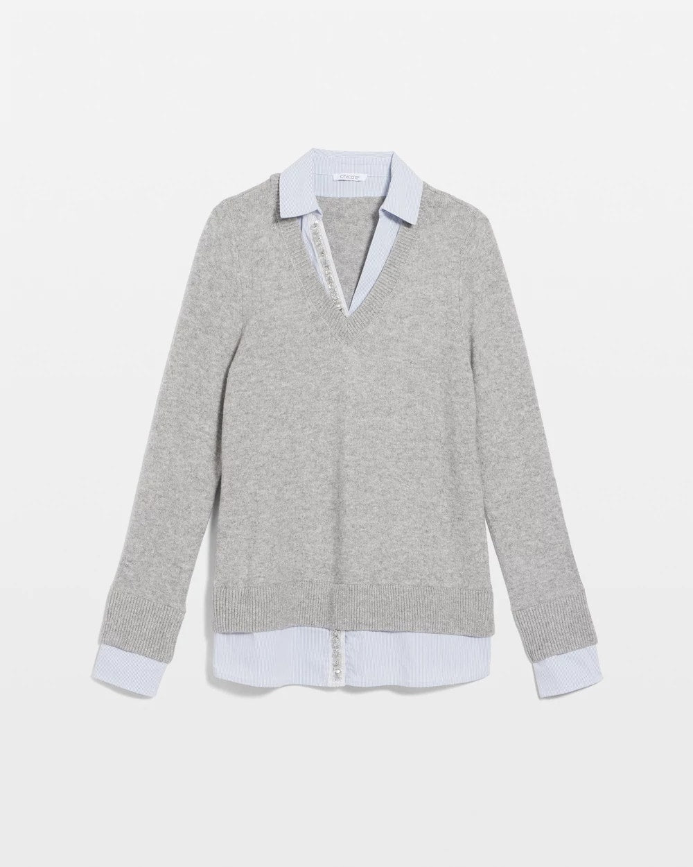 Chico's Women | Sequin Built-In Shirt Knit Sweater GRAY