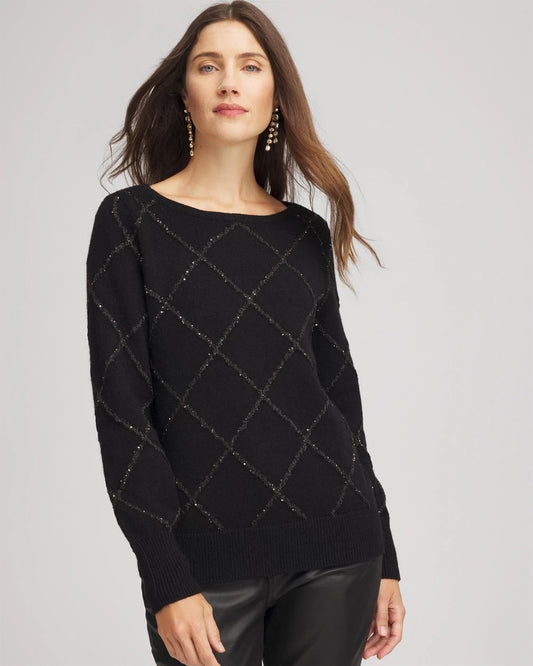 Chico's Women | Sparkling Diamonds Pullover Sweater BLACK