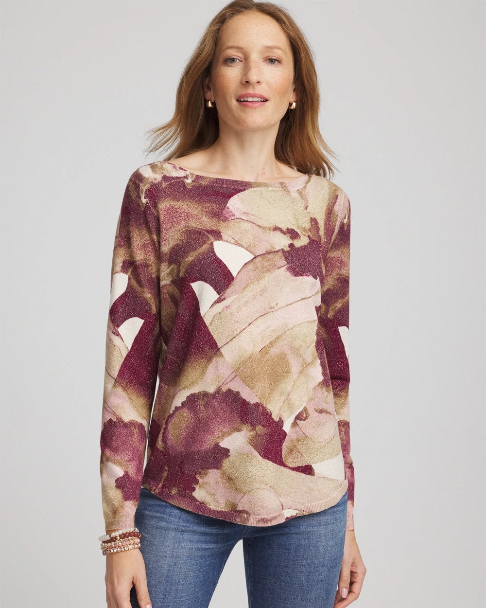 Chico's Women | Ella Ocean Glitz Boatneck Sweater PURPLE ROYALE