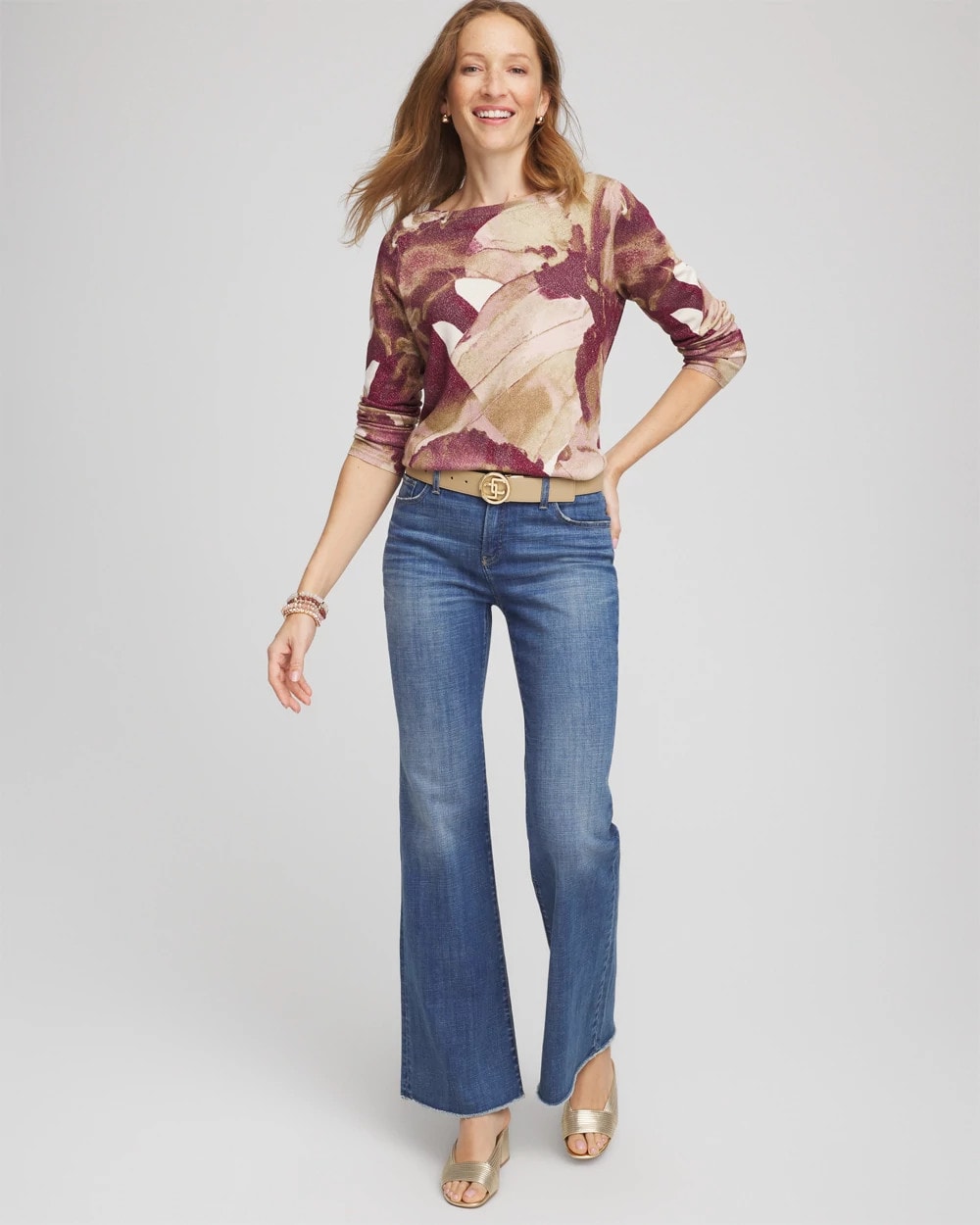 Chico's Women | Ella Ocean Glitz Boatneck Sweater PURPLE ROYALE