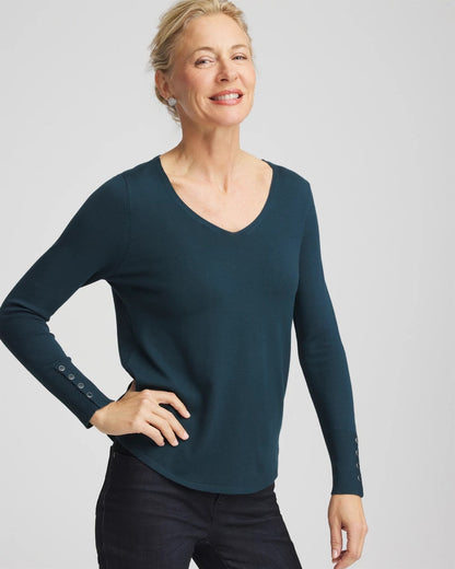 Chico's Women | Ella V-Neck Pullover Sweater TEAL SHADOW