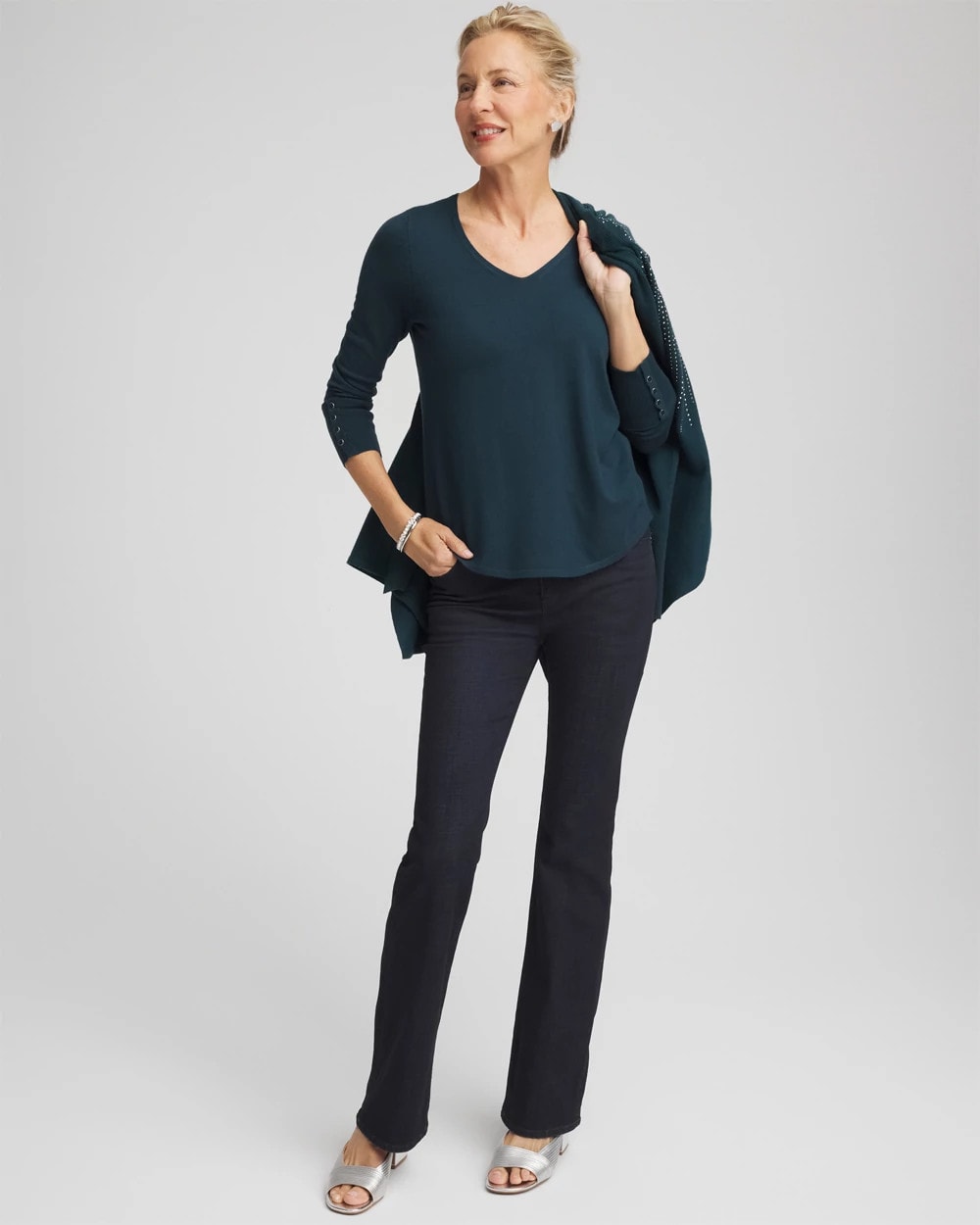 Chico's Women | Ella V-Neck Pullover Sweater TEAL SHADOW