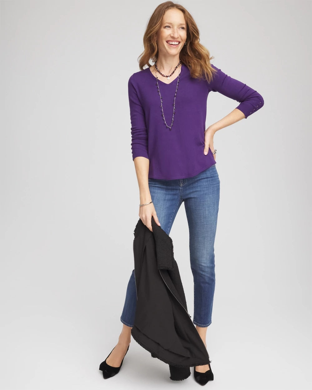 Chico's Women | Ella V-Neck Pullover Sweater PURPLE ELIXIR