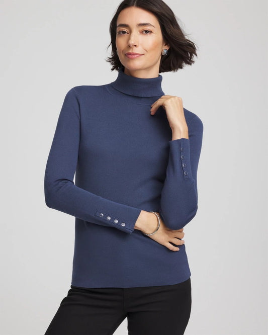 Chico's Women | Ella Button Cuff Turtleneck Sweater INDIGO SKY
