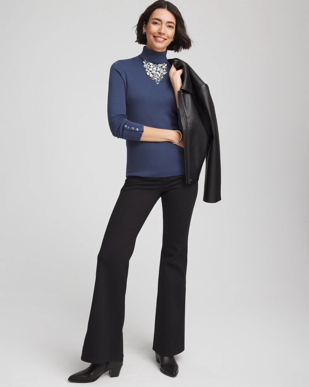 Chico's Women | Ella Button Cuff Turtleneck Sweater INDIGO SKY