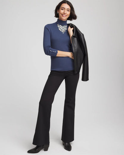 Chico's Women | Ella Button Cuff Turtleneck Sweater INDIGO SKY