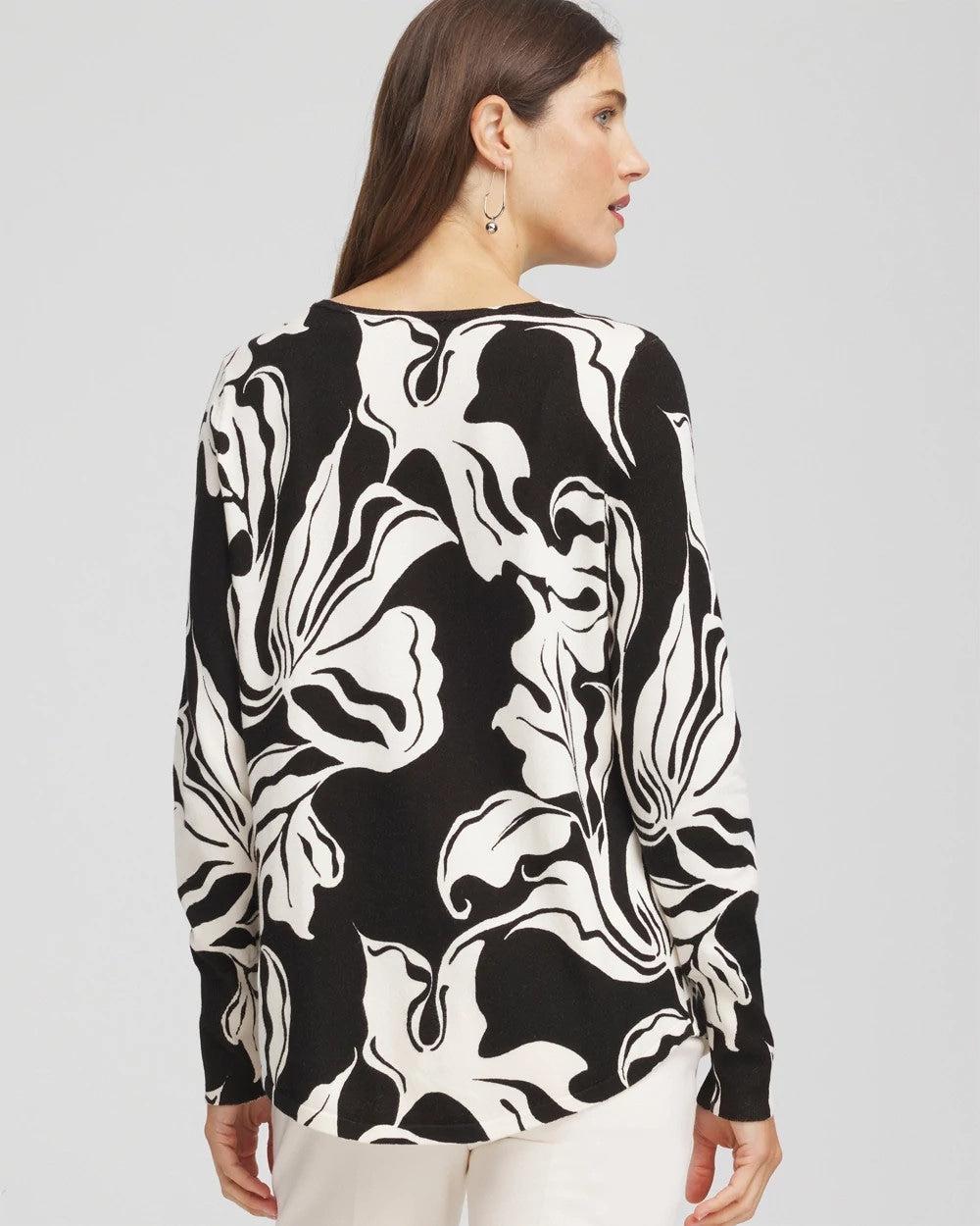 Chico's Women | Ella Printed V-Neck Sweater BLACK