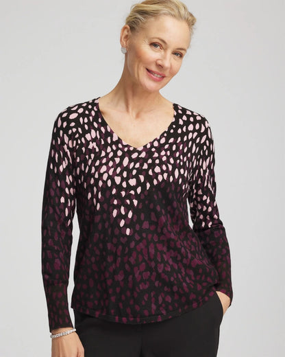 Chico's Women | Ella Printed V-Neck Sweater BLACK