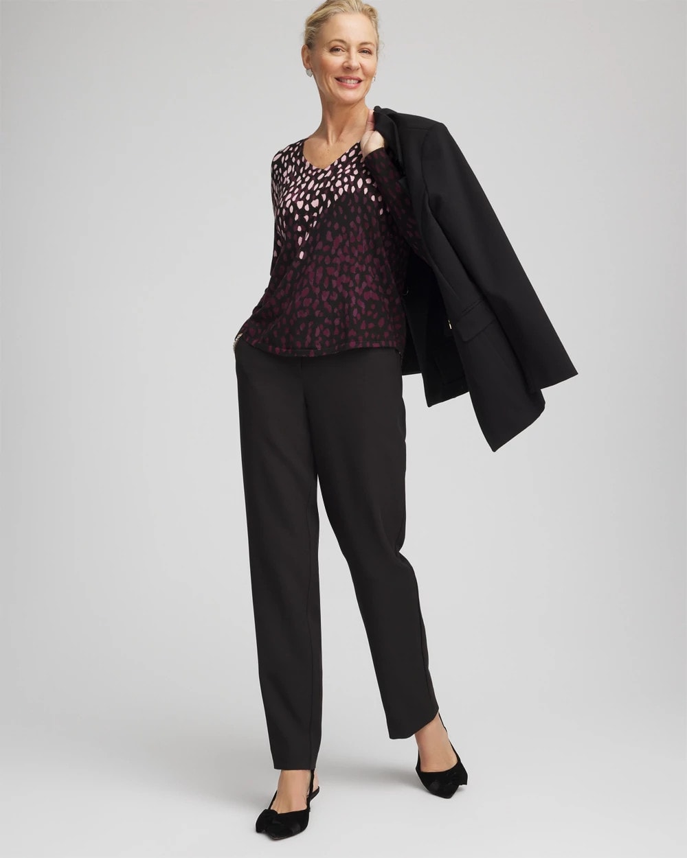 Chico's Women | Ella Printed V-Neck Sweater BLACK
