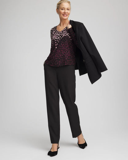 Chico's Women | Ella Printed V-Neck Sweater BLACK