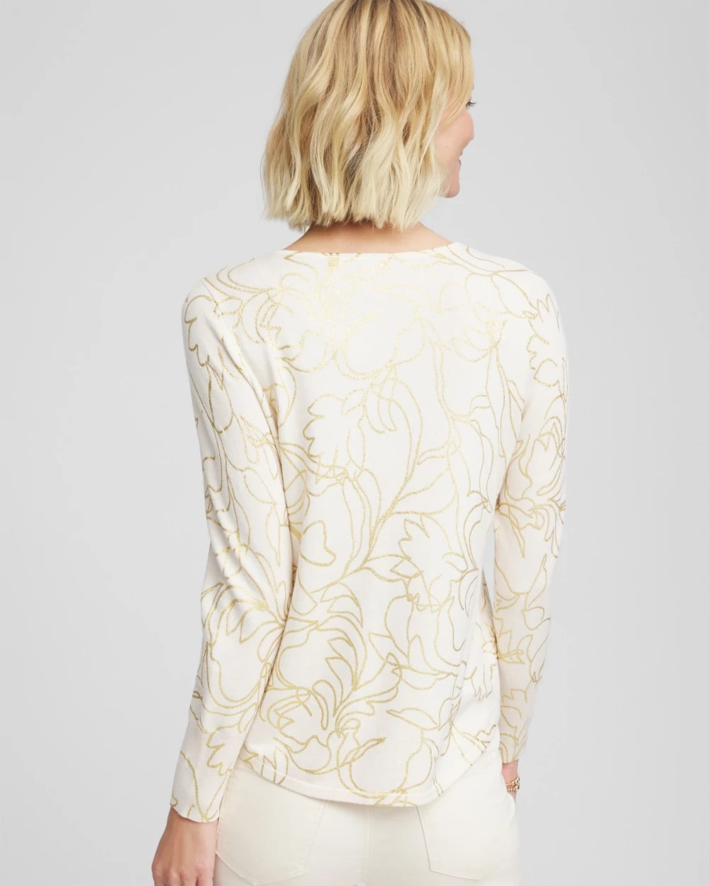 Chico's Women | Ella Foiled V-Neck Sweater ENGLISH CREAM